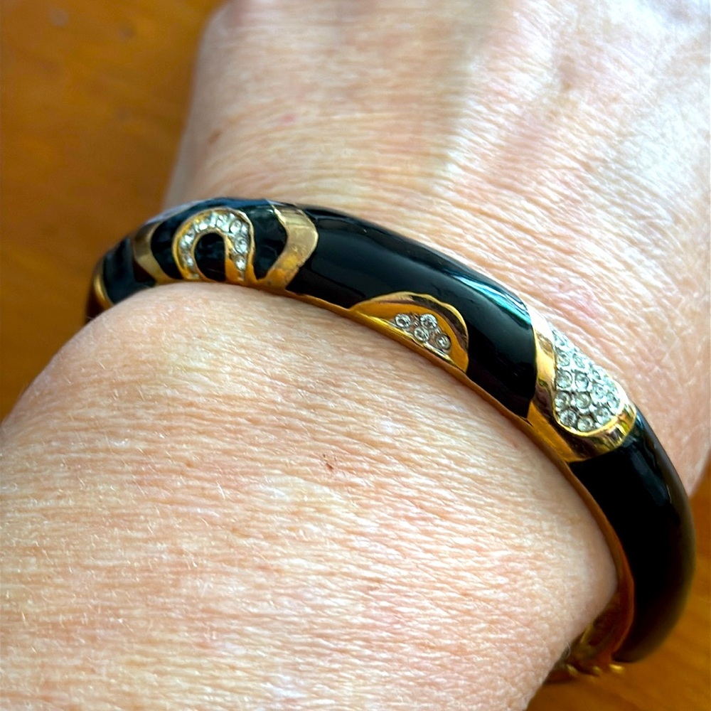 Joan Rivers Modern Black & Rose gold Enamelled Clamper Bracelet